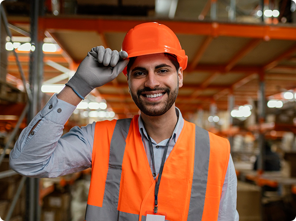 Worker wearing helmet